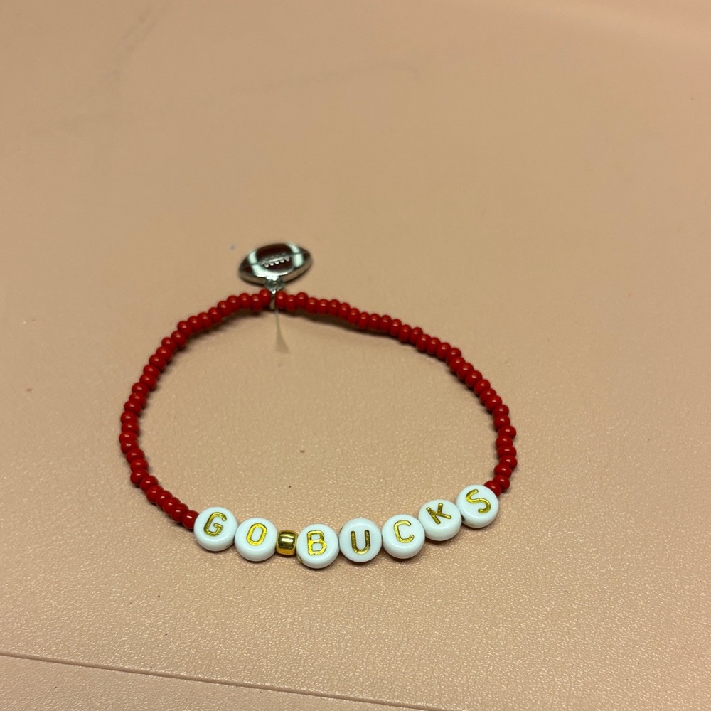 Red Beaded Kids Bracelet with 'GO BUCKS' Charm